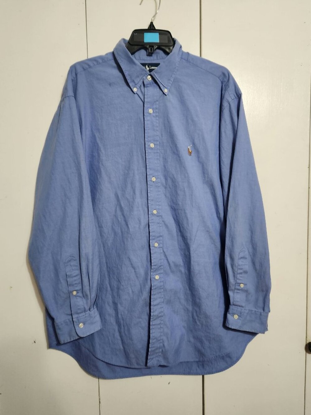 Polo Ralph Lauren Yarmouth Mens 17.5 35 Blue Pinpoint Oxford Shirt Flaws Read